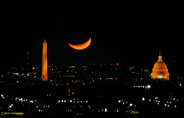 Moonset over the National Mall
